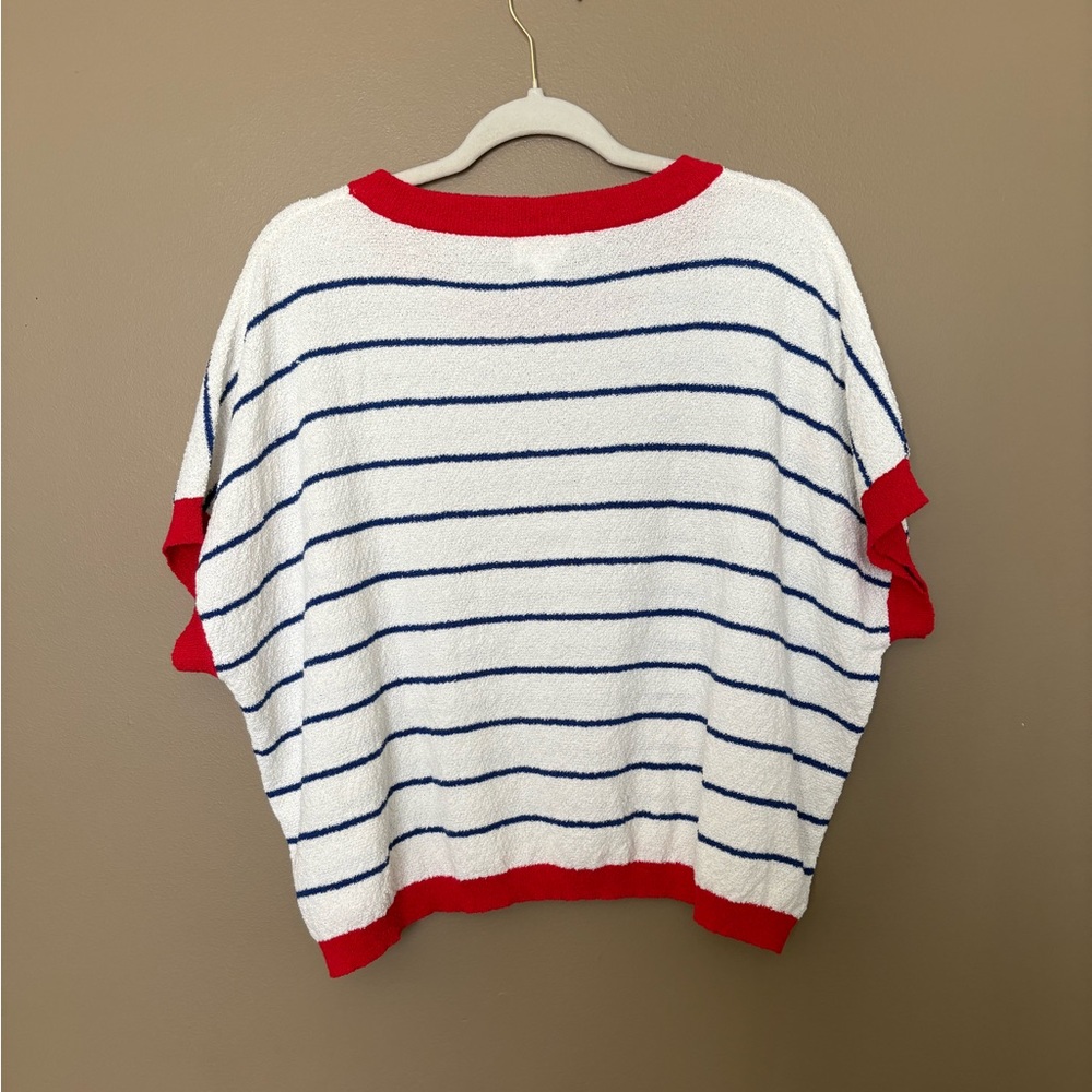 NWT Anniewear Bow Short Sleeve Sweater Red White Blue - Picture 5 of 6